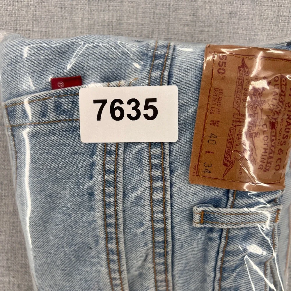 VTG 90s Levis 550 Jeans Men 40x34 Relaxed Tapered USA Made Light Wash Batwing